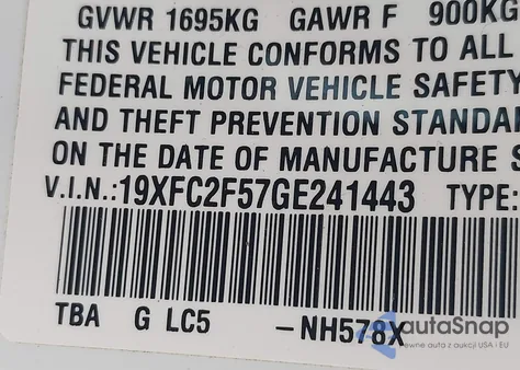 2016 Honda Civic Lx из США, поврежденный, VIN 19XFC2F57GE241443